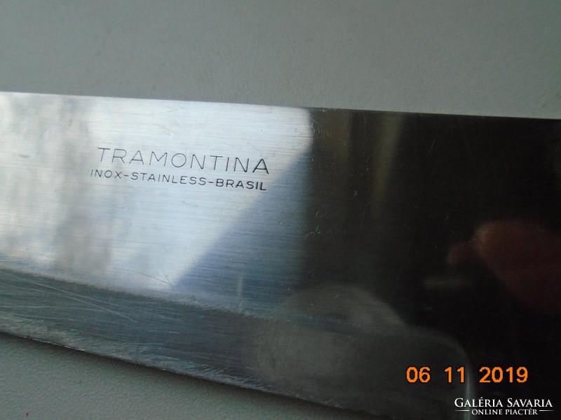 TRAMONTINA INOX STAINLESS BRASIL jelzéssel acél kés réz szegecses fa nyéllel