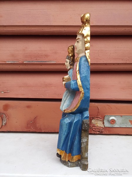 Antik Festett fa Mária kis Jézus szobor viasz pecséttel.Hàzi àldàs,hàzi oltàr célra !