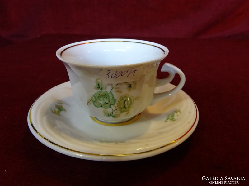 Hollóház porcelain coffee cup + placemat, showcase quality. He has!