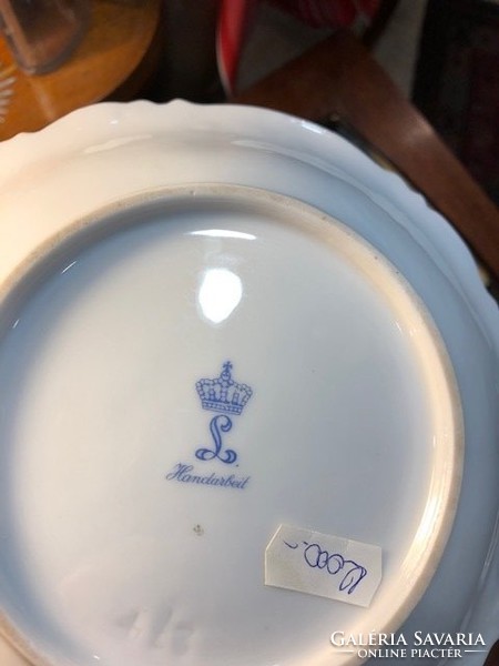 Nagyméretű szép hibátlan porcelán tányér, kézimunka, 17 cm-es