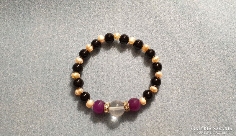 Tőchakra bracelet with pink agate and cultured pearl