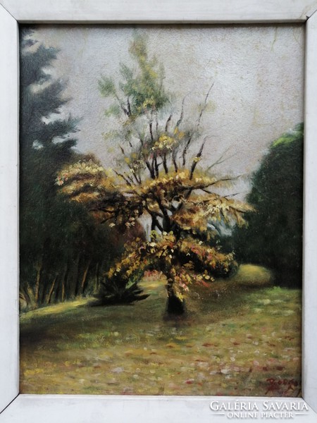 "Virágzó fa" olaj-kartom festmény