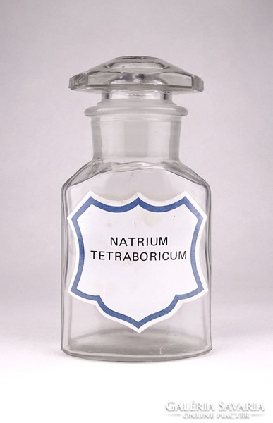 0Y753 Régi NATRIUM TETRABORICUM patika üveg 16 cm