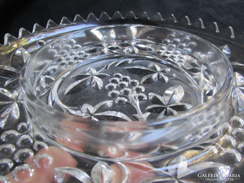 Art nouveau glass serving bowl (cheese-dessert-cake) + bowl, well-usable plum-tree ornament