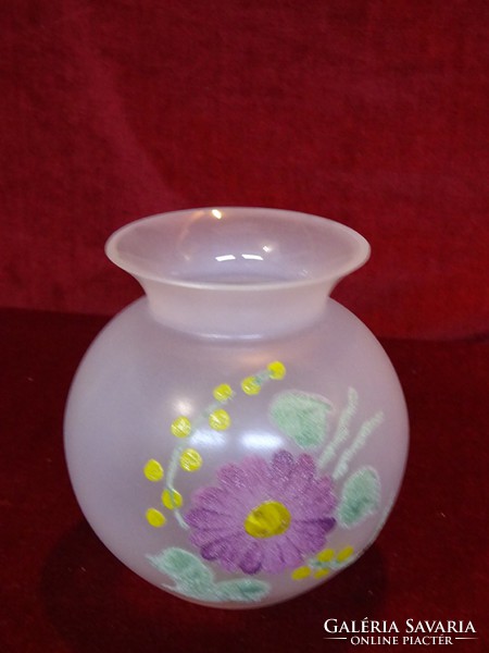 Opal glass vase with hand painting, 13 cm high. Its widest diameter is 12 cm. He has! Jókai.