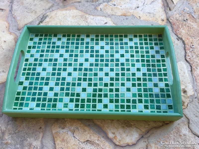 Egyedi stílusos Kézműves ajándék Zöld üveg Mozaik fa tálca