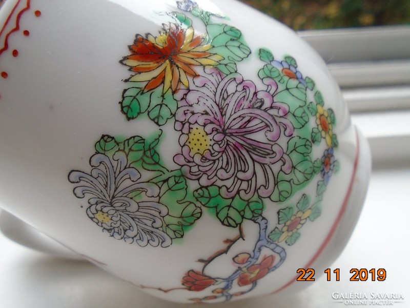 Hand painted gold enamel bird of paradise with chrysanthemum designs, hand marked Chinese cream pourer
