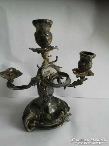 Baroque tin silver plated candlestick.