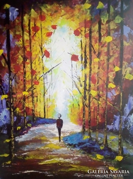 Erdei úton c.festmény ,tájkép L.Afremov nyomán