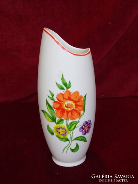 Hollóházi porcelán váza, sárga virággal, 21 cm magas, típusszáma 508. Vanneki!