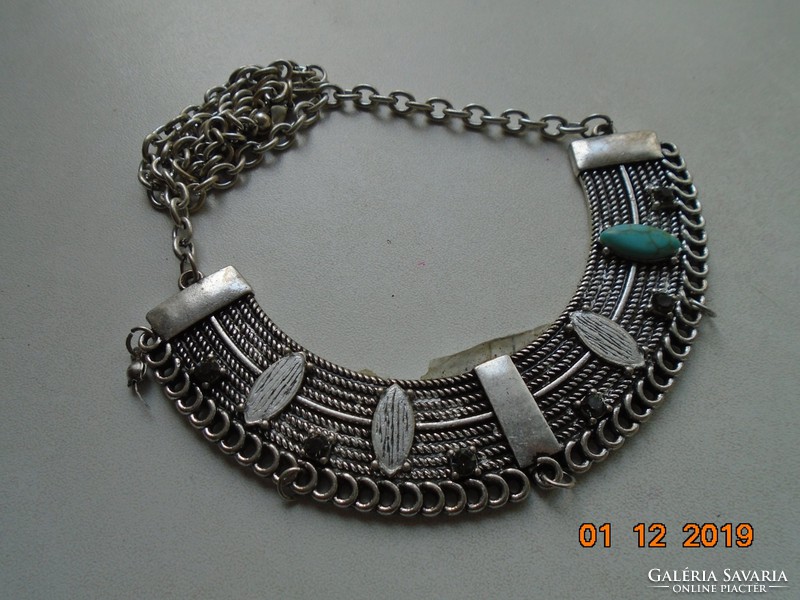 Brand new silver-plated cleopatra necklace with diva logo and turquoise stone decoration