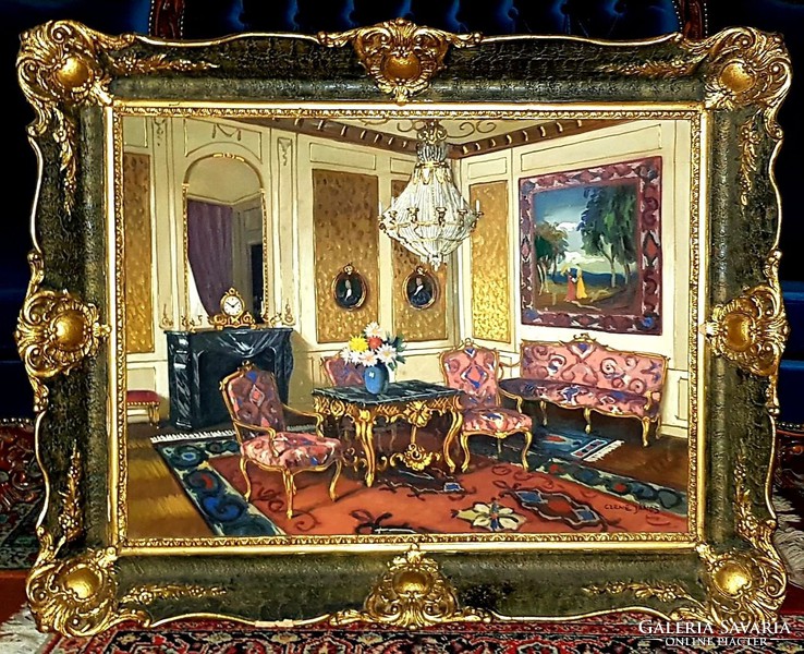 Apátfalvi czene jános - interior oil painting 100x80cm
