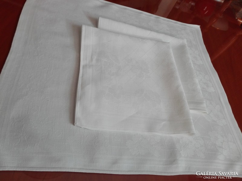 3 antique white damask napkins, 52 x 46 cm