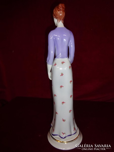 Hollóházi porcelán figurális szobor, esernyős hölgy, 41 cm magas. Vanneki!