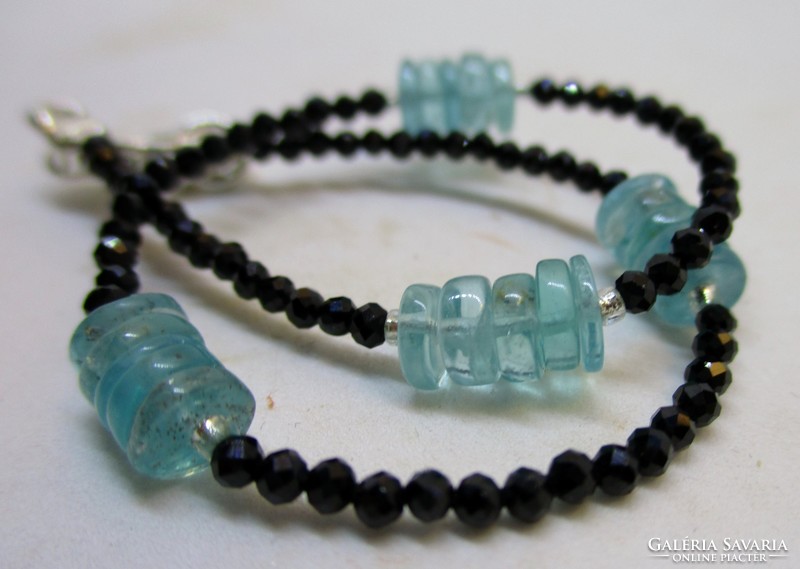 Beautiful genuine spinel and apatite silver bracelet