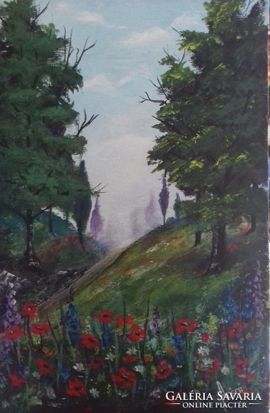 Virágok az erdő szélén című festmény  -  tájkép