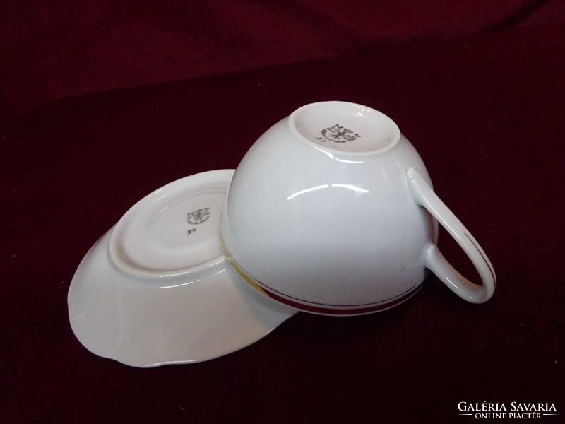 Mz Czechoslovak porcelain teacup + placemat, gold border, showcase quality. He has!