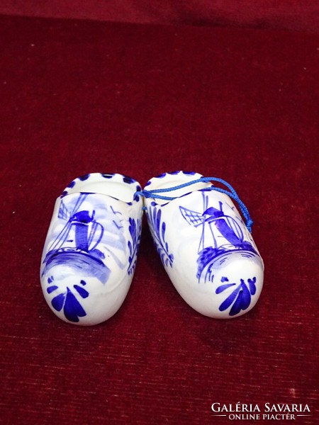 Pair of Dutch porcelain slippers with cobalt blue pattern and windmill. Hand painted .. There are!