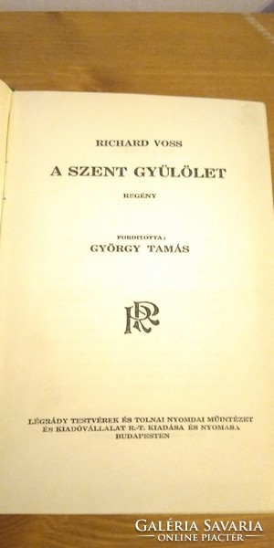 Richard Voss  A szent gyülölet   antikvár könyv 1929