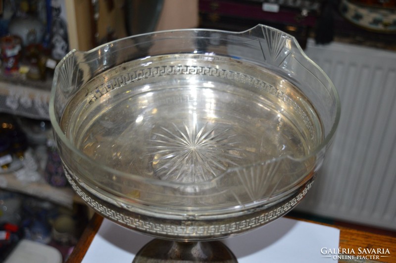 Old silver bowl with glass insert