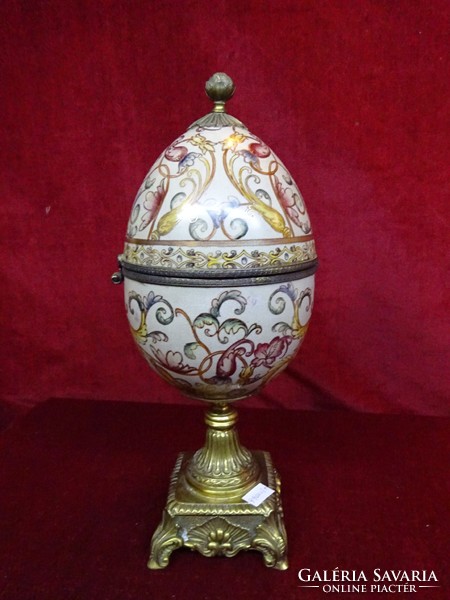 Faberge típusú porcelán tojás - nyitható - bronz foglalattal, 40 cm magas. Vanneki!