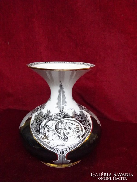Hollóháza porcelain vase, with László drawings by Jurcsák, 24 cm high. He has! Jókai.