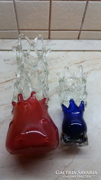 0M755 Régi művészi fújt üveg áttört váza 2 db 31 cm​. 21 cm