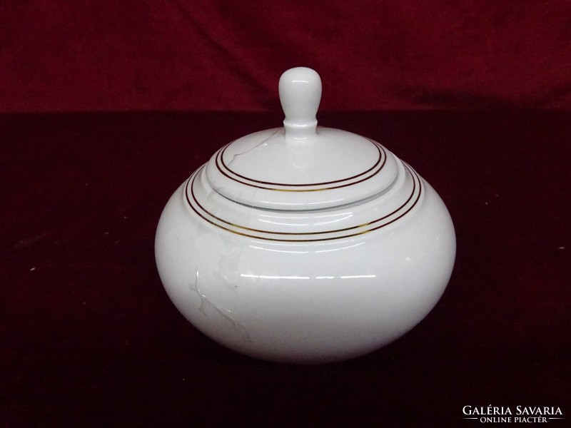 Lowland porcelain sugar bowl with double gold stripe. Showcase quality. He has!