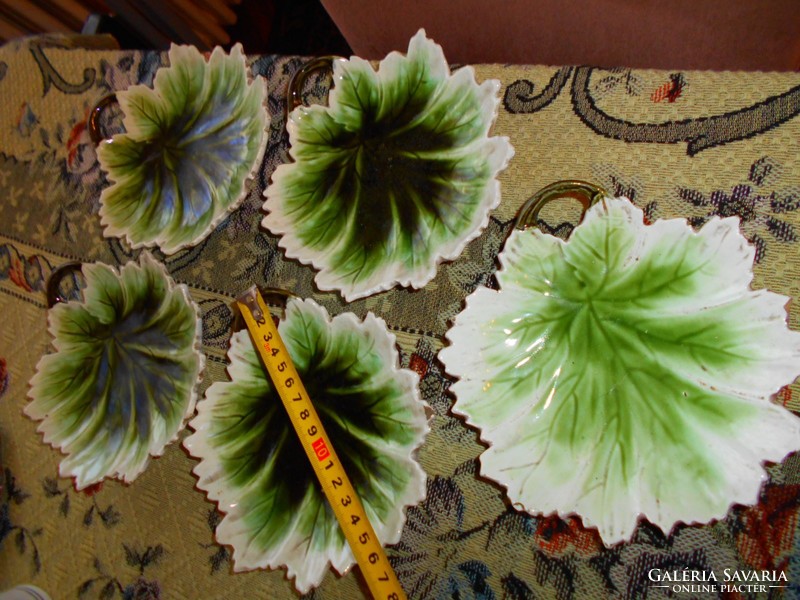 5 antique majolica plates in leaf shape