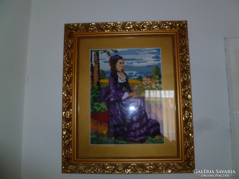 Szinyei Mesre Pál Liliaruhás nő goblein képe kerettel 37x44 cm