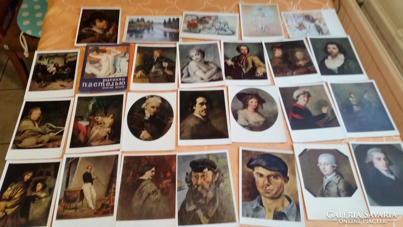 0T154 postcard folder with old 25-piece, post-clean paintings for sale