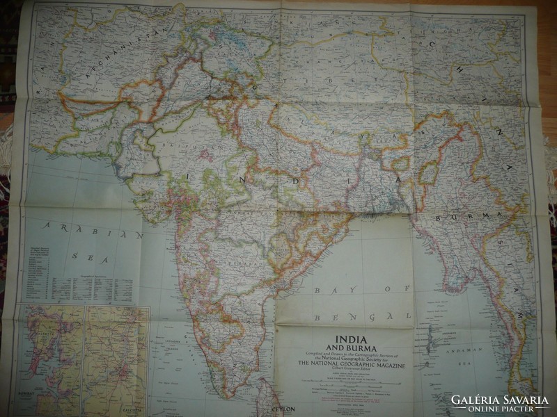Antik nagy méretű INDIA  térkép 1946 - NG Washington  Mérete: 76*63 cm