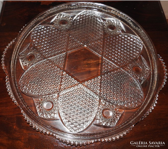 Antique ribbed glass serving plate cake plate
