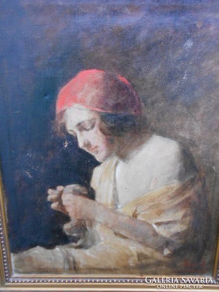Ármin Glatter (1861-1933) sewing girl.1910s. Original.