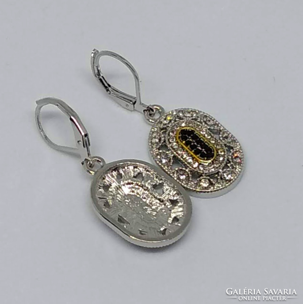 14K gold and silver plated art deco style cz stone earrings