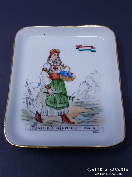 Rare aquincum 19.No. Porcelain bowl depicting a girl in national costume from Torock