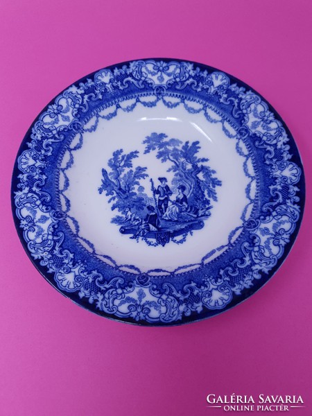 English hunting scene cobalt blue faience decorative plate watteau doulton