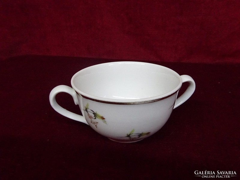 Zsolnay porcelain tea cup + placemat, two-handle cup. He has!