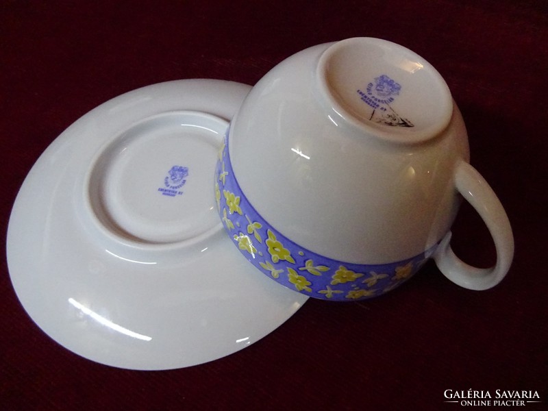 Lowland porcelain tea set with 10 glasses. With blue / yellow pattern. He has!
