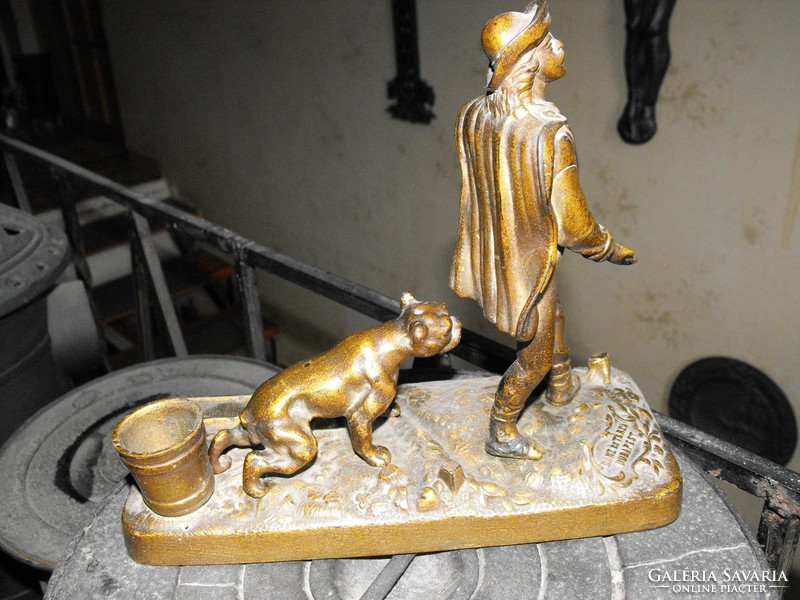 Ganz and tsa iron foundry 1850 original cast iron stray dog wandering candle holder statue from collection