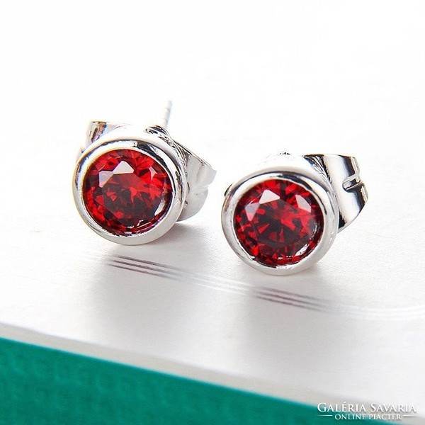 Sterling silver (sf) earrings with faceted ruby cz crystal