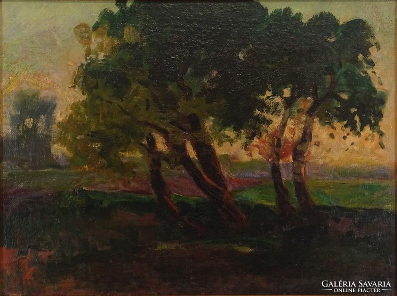 0W665 Ismeretlen festő : Naplemente fákkal
