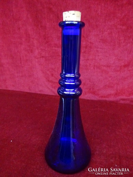 Kék pálinkás likőrös üveg, dugóval, 23 cm magas. Vanneki! Jókai.