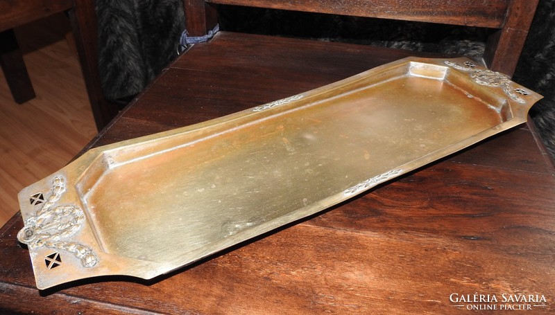 Szecessziós ezüstözött réz ARGENTOR nagy kínáló tál - asztalközép