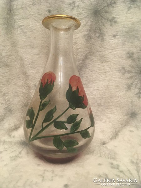 Antique hand painted rose glass vase
