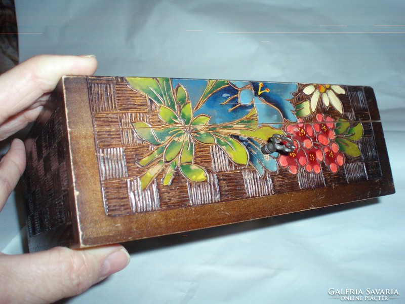 Antique hand painted small wooden box