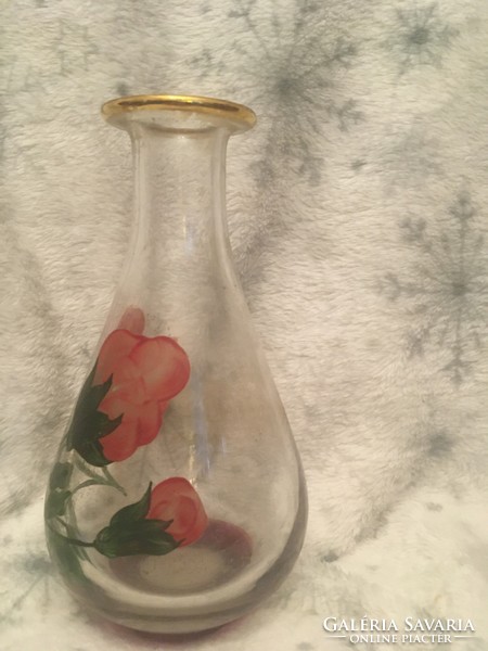 Antik kézzel festett rózsás Üveg Váza