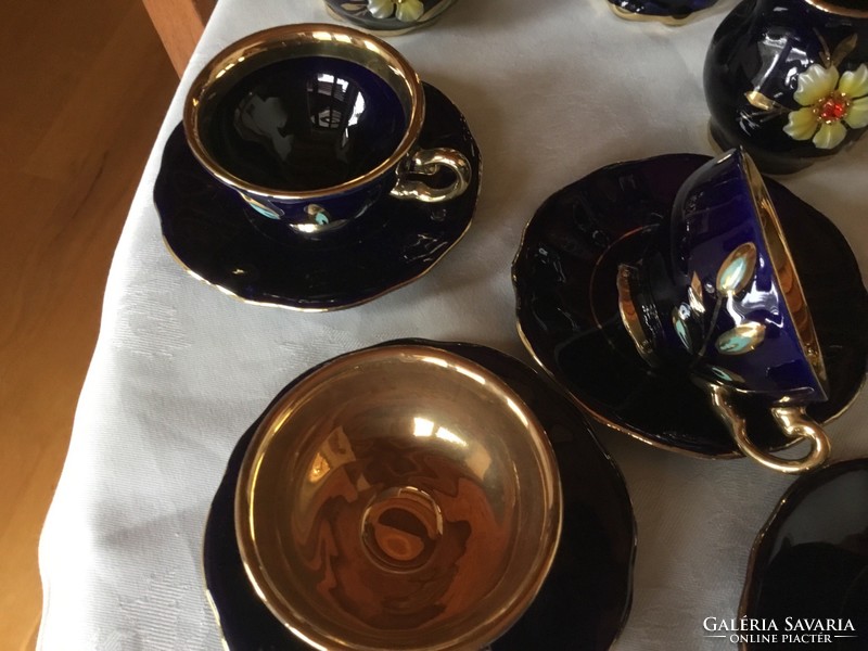 Ritkaság, megkapóan szép Halbach Geschenke kobalt porcelán kávés, 6 személyes