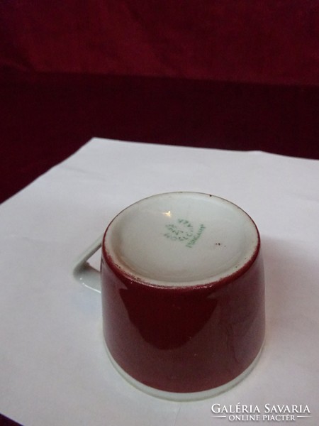 Hollóház porcelain coffee cup, brown, with gold border, 4.5 cm high. He has!