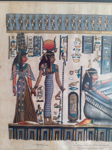 Papiruszra kézzel festett szignózott egyiptomi kép